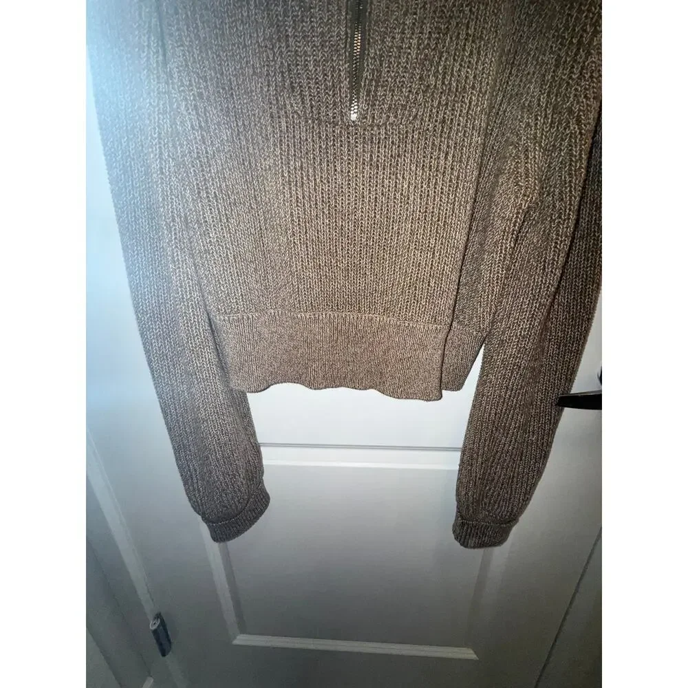 Varley Chunky Knit Quarter Zip Sweater Women Brown Oversized Collar Cozy